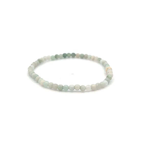 Burmese Jade Mini Beaded Stretch Bracelet with 14K Gold Corrugated Accent Bead - Picture 5 of 7